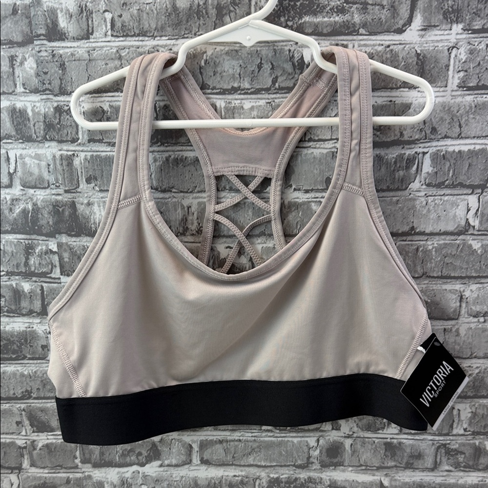 NWT Victoria's Secret's Light Taupe Racerback Sports Bra with Black Band‎
